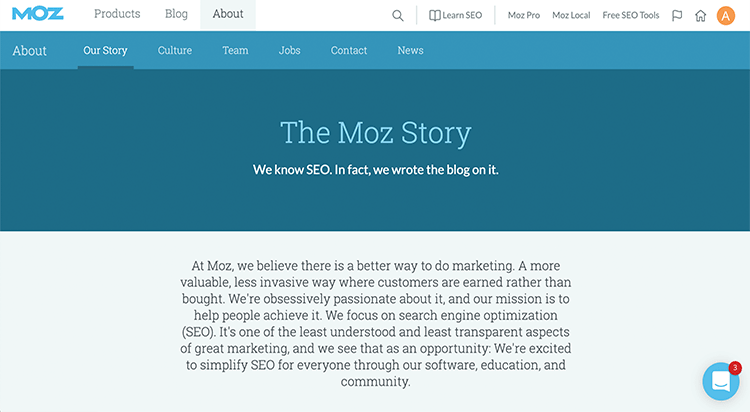 Moz About Us Page Example