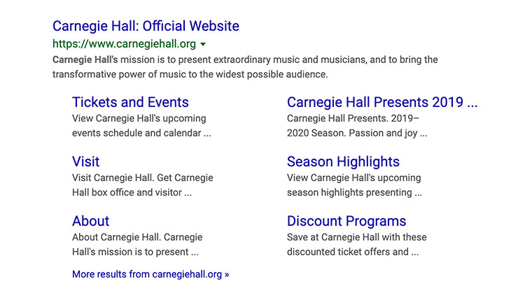 Carnegie Hall Search Rich Snippets Example
