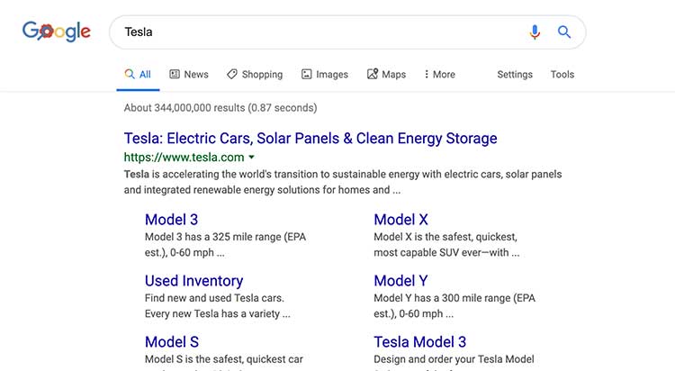 Tesla Motors Search Query